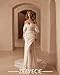 Zeeyecie Ivory Off Shoulder Long Sleeve Chiffon Wedding Dresses Mermaid Lace Applique Sweetheart Neck Sparkly Ruched Long Glitter Bridal Gowns with Train for Brides US10