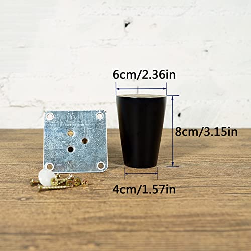 Patas de sofá cónicas de madera maciza negra con accesorios de montaje pack de 4 3