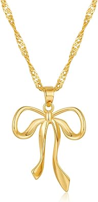 Gold Bow Necklace For Women Cute Puffy Bowknot Pendants With Snake/Pearl Chain Dainty Gold Statement Necklace Elegant Bow Jewelry Gift