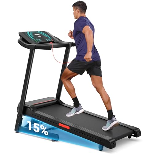 Image of THERUN Home Treadmill with Incline 15% Auto Adjust, 3.0 HP Treadmill with LED Strip, Heart Rate Monitoring Incline,16.5 inch Wider Running Belt