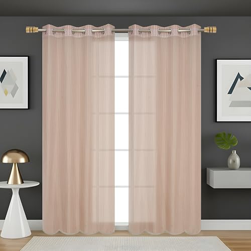 Image of Premium Sheer Net Curtain for Long Door 10 Feet | Transparent Net Fabric with Geometric Design | Pack of 1, Beige