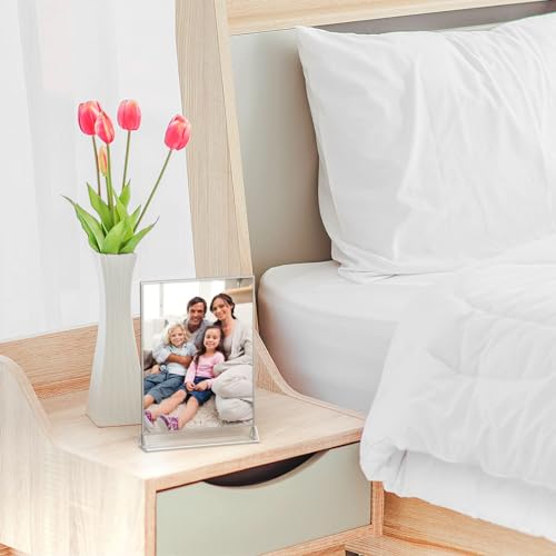 niubee 6pack 5x7 clear acrylic sign holder with sliver borders and vertical stand double sided table menu holders picture frames for wedding table numbers restaurant signs photos and art display