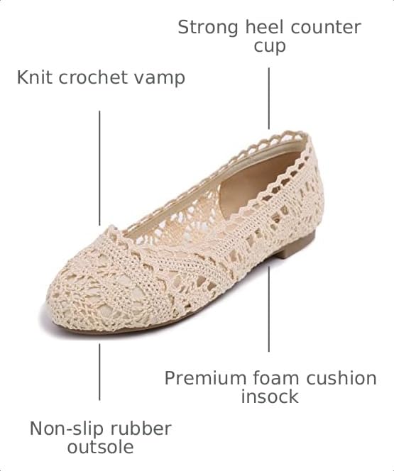 Image of FEVERSOLE Women's Comfort Breathable Knit Crochet Shoes Lace Ballet Flats