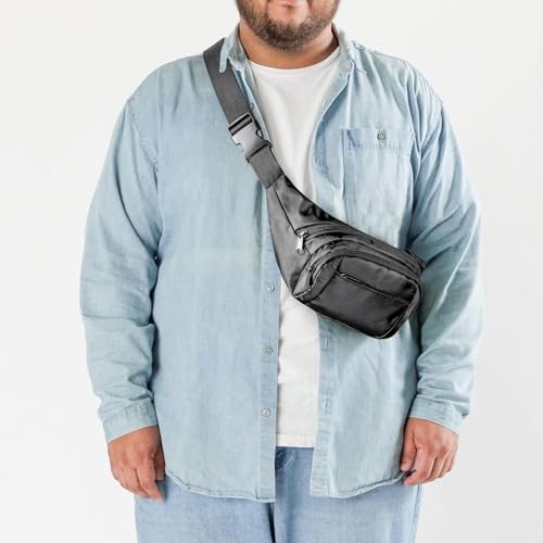 Gürteltasche mit extra langem Gurt, 150 cm, max. verstellbarer Riemen, Übergröße, Crossbody-Tasche, verlängerte Länge, leichte Hüfttasche mit Reißverschluss und Taschen, Schwarz, Schwarz , xxl