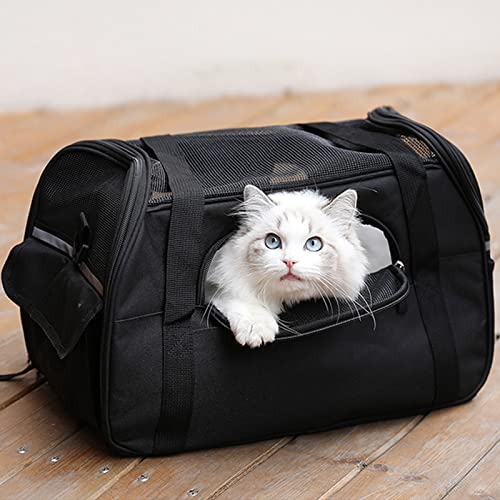 Kaka mall Sac de Transport pour Chat, Sac à Main Bandoulière Démontable Lavable Pliable pour Chat Chaton Petit Chien Lapin Animal de Compagnie Homologué Avion(48 * 25 * 34CM) Noir