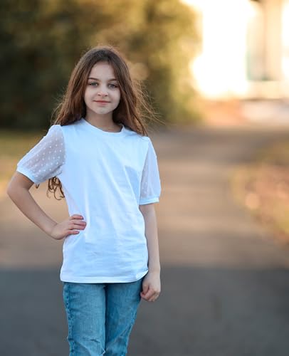 Arshiner Girls T Shirts Puff Short Sleeves with Polka Swiss Dots Tops for Kids Casual Summer Blouse Tunic Tee Tops3