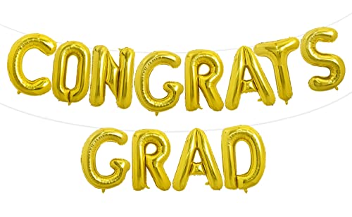 Image of TONIFUL 2026 Congrats Grad Balloons - 16 Inch Gold Congrats Foil Balloons Banner Reusable Material for Graduation Party Graduate Congratulations 2026 Congrats Grad Decorations
