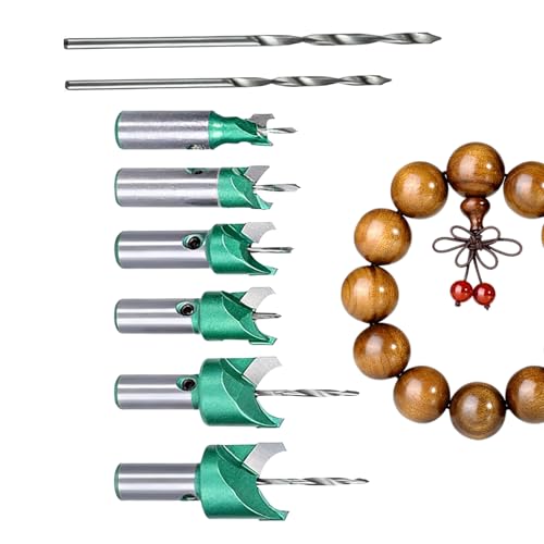Fraises à Billes, 6 Fraises de Bijouterie, 2 Forets à Perles en Bois, Pour l'Ébavurage et la Coupe, le Travail du Bois, la Fabrication de Bijoux, y Compris la Confection de Bracelets et Colliers