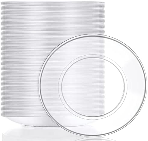Mimorou 200 Pcs Disposable Clear Plastic Plates 5.5 Inch Dessert Hard Round Party Wedding Elegant Cake for Dinner BBQ Travel Catering Events Appetizers