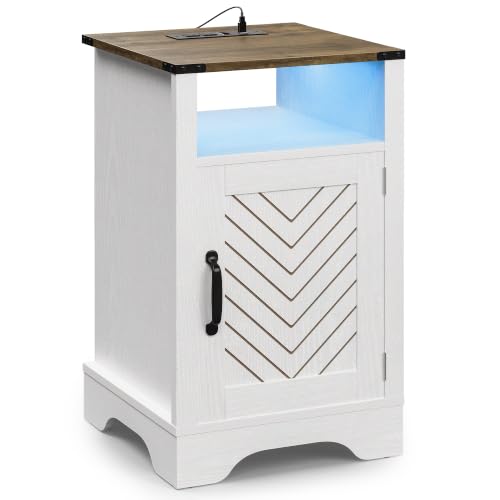 Luckybell LED Lights Farmhouse Wooden End Table with Charging Station — view 6