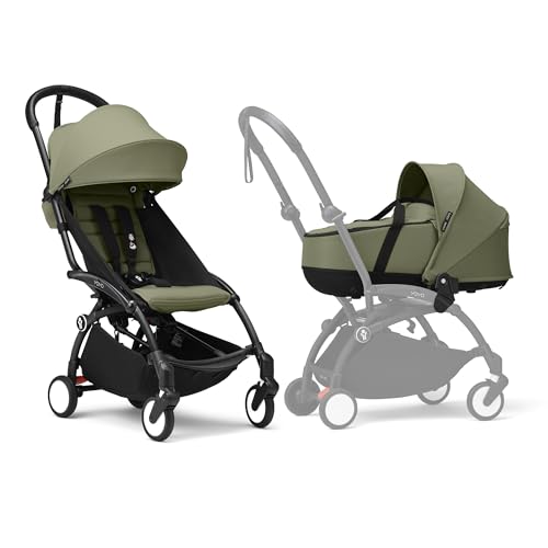 Poussette Stokke YOYO3 avec nacelle nouveau-né et pack couleur 6+ - Comprend un cadre noir, un pack couleur YOYO 6+ (Olive) et une nacelle nouveau-né (Olive)