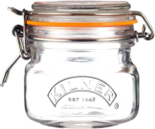 Image of Kilner Premium 250ml Airtight Leakproof Square Glass Jar with Clip Top Lid or Spices, Sauces, Chutneys, Baby Food, Honey, Ghee | Kitchen Storage Reusable BPA Free Glass Container
