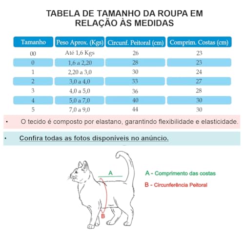 Roupa Protetora Pós-Cirúrgica Pet para Castração e Cirurgias Abdominais de Gato - Tecido de Algodão