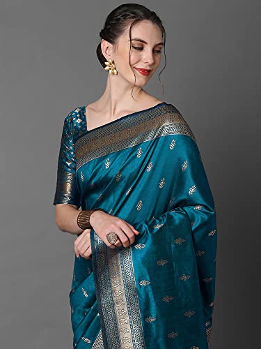 Image of AKHILAM Women's Banarasi Silk Blend Woven Design Golden zari Work Saree With Unstitched Blouse Piece (2PAKHI41 Parent)