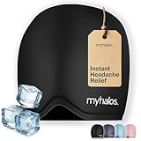MyHalos® Migraine Relief Cap, 30% Thicker, 2X More Cooling Gel, Stays Colder for Longer, Ice Hat, Ice Pack Head Wrap, Cold Headaches & Migraine Mask - Hangover, Tension Headache Relief Cap (Black)