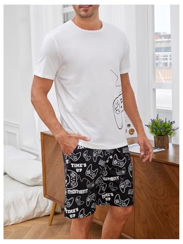 Image of Verdusa Men's Pajamas Set 2 Piece Pjs Sets Short Sleeve Letter Print Tee and Short Lounge Set
