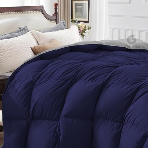 Image of Restful Sleep Reversible All Weather Comforter King Size - Dohar /Rajai /Blanket /Duvet -250 GSM Quilt Soft Microfiber Fill King Size (92 inchX106 inch) - Navy Blue /Silver Grey Color