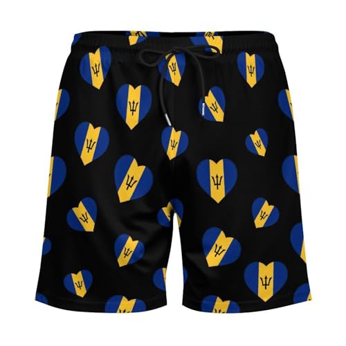 Flag of Barbados Heart Mens Swim Trunks Swimming Board Shorts with Compression Liner Summer Beach Bottom3