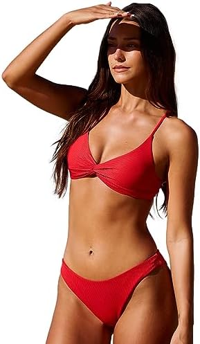 BERLOOK Women's Twist Backless Criss Cross Back Bathing Swimwear Cheeky Bikini Top