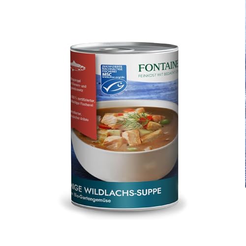 Fontaine - Wildlachs-Suppe mit feinem Bio-Gartengemüse – 400 ml – 5er Pack - Premium Lachsfilets aus 100% zertifizierter, nachhaltiger Fischerei und kontrolliertem Anbau
