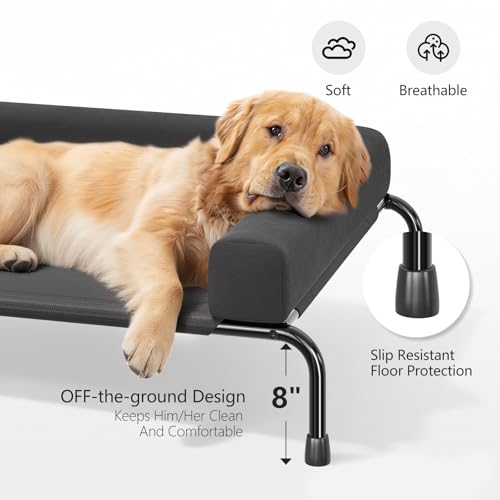 Cooling Portable Elevated Dog Bed, Raised Dog Beds for Large Dogs, 3 Sided Bolster Dogs Couch with Breathable Mesh, Indoor & Outdoor Removable and Waterproof Pet Cot, No-Slip Feet, Black - Image 4