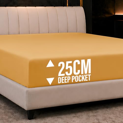 Drap-housse super king size ocre résistant à la décoloration et doux - 4