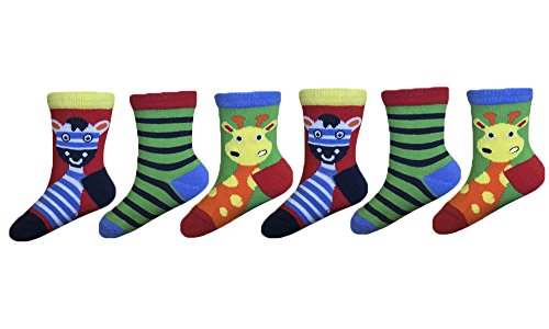 6 Pairs of Boys Baby Socks Multicolored Bright Pack Zoo and Farm Animals
