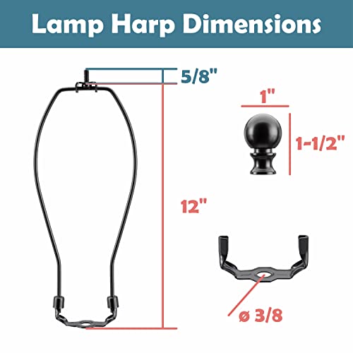 Image of Aspen Creative 20023-32, 12 inch Height Complete Lamp Harp Set - Includes Solid Steel Bumped Cylinder Finial /Saddle and 12 inch Harp in Matte Black Finish 2 Pack