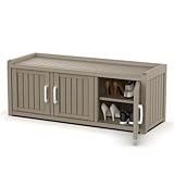MAIUSCOLI Shoe Cabinet Waterproof UV-Resistant,Storage Bench Indoor Outdoor with Adjustable Shelves,for Entryway Bedroom,Hallway,Living Room(Grey)