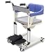 PDKJNID Höhenverstellbarer Toilettenstuhl mit klappbarer Fußstütze, Ferngesteuerte Patienten Hebehilfe, Toilettenrollstuhl inkl. Eimer, für Ältere, Verletzte und Behinderte,Blau