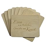8 Stück Raclette Untersetzer mit Lasergravur Essen ist EIN Bedürfnis, Genießen eine Kunst. aus Buchenholz, 100x80x7mm