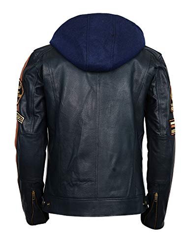 LP-FACON Mens Vintage Motorcycle Patches Retro Stripes Cafe Racer Biker Leather Jacket | Detachable Hood4