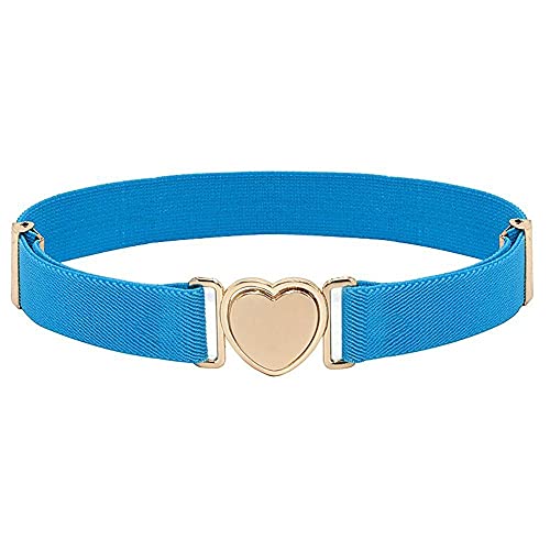 Kids Nickel Free Blets, Simple Elastic Alloy Canvas Girl Punch-free Waistband Heart Shape Buckle Children Stretch Belts Waist Belt(light blue)
