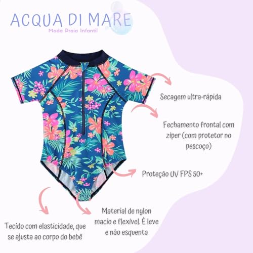 Acqua di Mare Maiô Bebê Menina Manga Curta Proteção UV 50+ até 2 anos (BR, Idade, 12 Meses, Florido