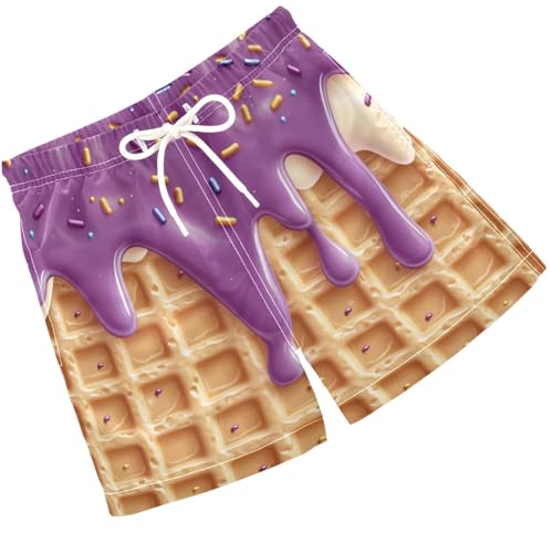 Pigsaly Boys Swim Trunks Sprinkles Purple Gold Glaze Caramel Ice Cream Boys Board Shorts Swimsuit Swimwear Bathing Suit 2T