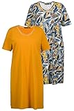 Ulla Popken Damen Bigshirts, 2er-Pack, Uni/Muster, V-Ausschnitt, Halbarm Nachthemden, Gelb, 58-60 EU