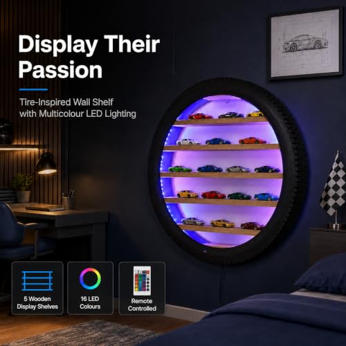 Image of Wall-Mounted Tyre Display Shelf with 16-Colour LED Remote, 24 Inch (Multilights)