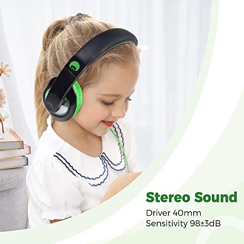 Rockpapa Comfort Kids Headphones For School, Lightweight Childrens Boys Girls Teens Over-Ear Headphones Wired 3.5Mm For Cd Dvd Player Tablet Phone Travel Black/Green #TOP2