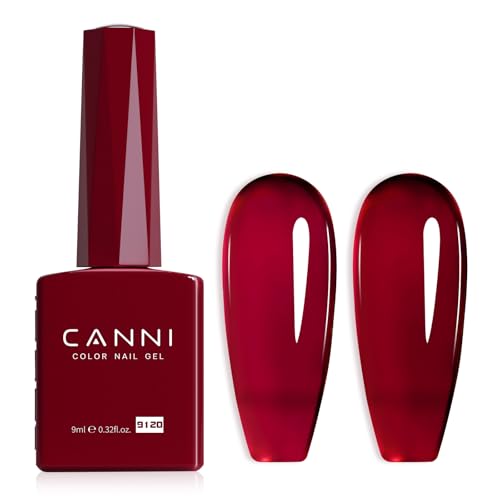 Image of CANNI Dark Red Jelly Gel Nail Polish, 1Pcs Sheer Burgundy Red Gel Polish Deep Wine Color High Gloss Soak Off U V Nail Manicure Salon DIY