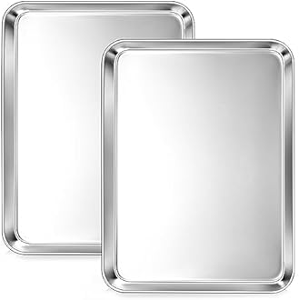 2Pcs Baking Sheet Pan Set, Joyfair Stainless Steel Cookie Sheets, Commercial Metal Pans Toaster Oven Tray Bakeware for Jelly Roll/Bread/Bacon, Heavy Gauge, Rust-free & Dishwasher Safe (12.5 Inch)