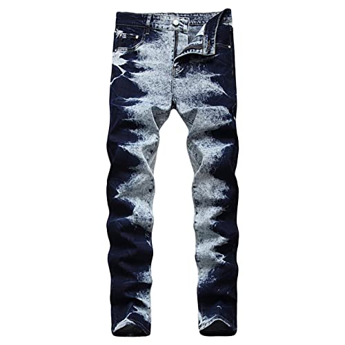 Jean De Motard Coupe Slim pour Homme Pantalon en Jean Fantaisie Taille Haute Hip Hop High Street Jean DéContracté à Jambe Droite D'Aspect Usé (Bleu...