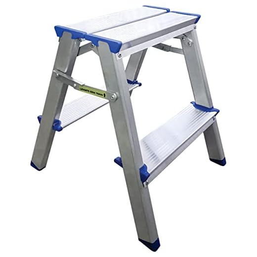Escada Banqueta Bilateral de Alumínio, Dobrável, Alustep - 2 degraus (Patamar de Alumínio)