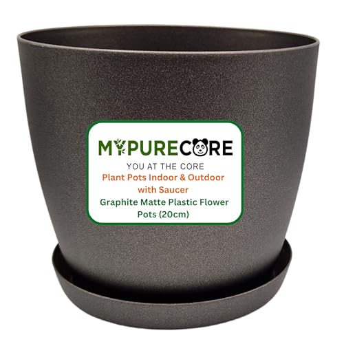 MYPURECORE Plant Pots Indoor with Saucer – Elegant Matte Plastic Flower Pot – Durable Indoor & Outdoor Planter for House Plants, Herbs & Succulents (Graphite, 20 cm) MYPURECORE Plant Pots Indoor with Saucer – Elegant Matte Plastic Flower Pot – Durable Indoor & Outdoor Planter for House Plants, Herbs & Succulents (Graphite, 20 cm)