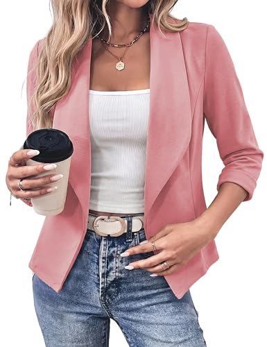 Tralilbee Women's Blazer Business Casual Lapel Collar 3/4 Sleeve Open
