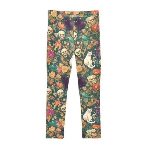 KLL Skeleton Cats Flowers Happy Halloween Moss Green Toddler Girls' Athletic Leggings Stretch High Waisted Lounge Pants Gym2
