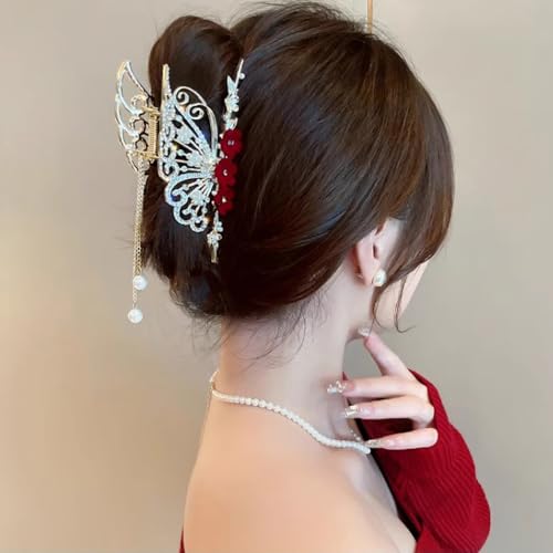 Pinza elegante con borla estilo oriental color rojo miniatura 7