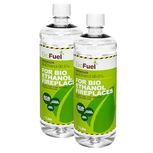 EKOFUEL (2 x 1 Litre) Premium Bioethanol Fuel Liquid Fuel for Fires Pits Fireplace | High Purity Clean Burning Bio| Indoor & Outdoor Ethanol Fuel