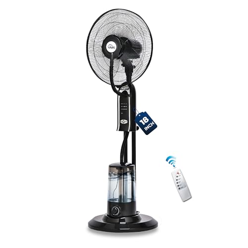 Image of RED 18 inch Mist Pedestal Fan | High-Speed, Remote & Touch Control, 3.2L Tank, 80W Power, 350 Sq Ft Coverage, Easy Install, Black, 18 Inches