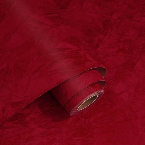 Decotalk Selbstklebende Tapete Samtstoff Dunkelrot 40X500cm Wände Tapeten Stretch Stoff Luxus Tapete für Zimmer Kontaktpapier Rote Tapete… – Ansicht 7