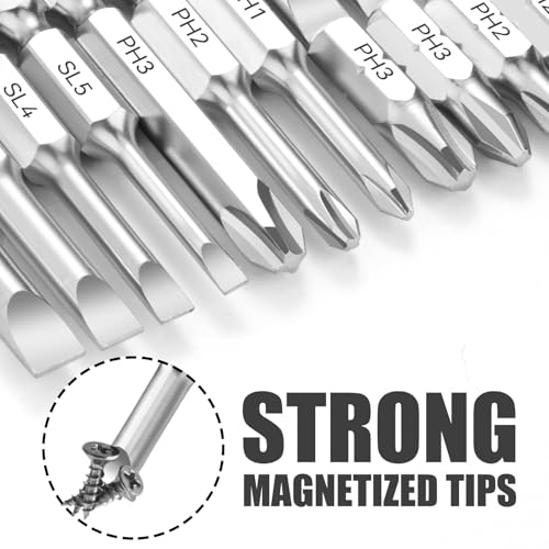 NAUIX 22 Piece Slotted Phillips Screwdriver Bit Set, 1/4 Inch Hex Shank S2 Steel Magnetic 1\" and 2\" Long Drill Bits - Thumbnail 3
